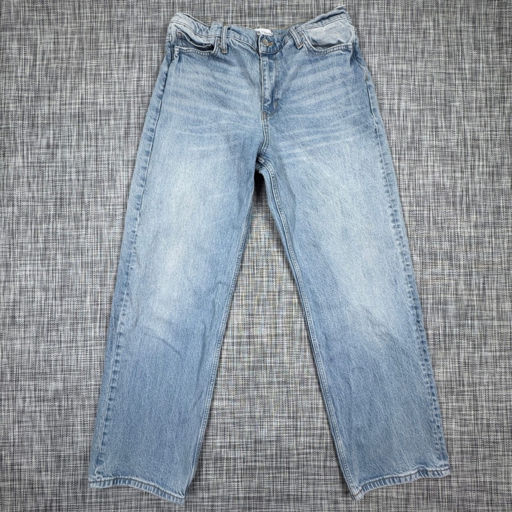 Zara Womens Jeans US Size 12 Light Blue High Rise Straight Leg Five Pocket Denim